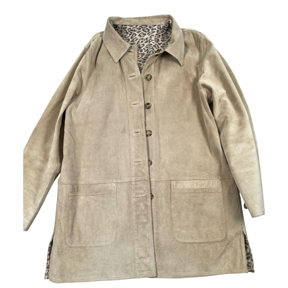 Brandon Thomas Jacket Womens Medium Tan Animal‎ Print Reversible 100% Leather